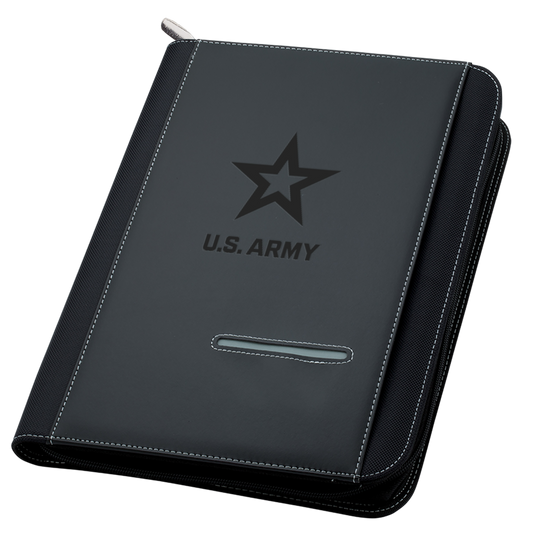 Zippered Padfolio Black with Debossed Army Logo